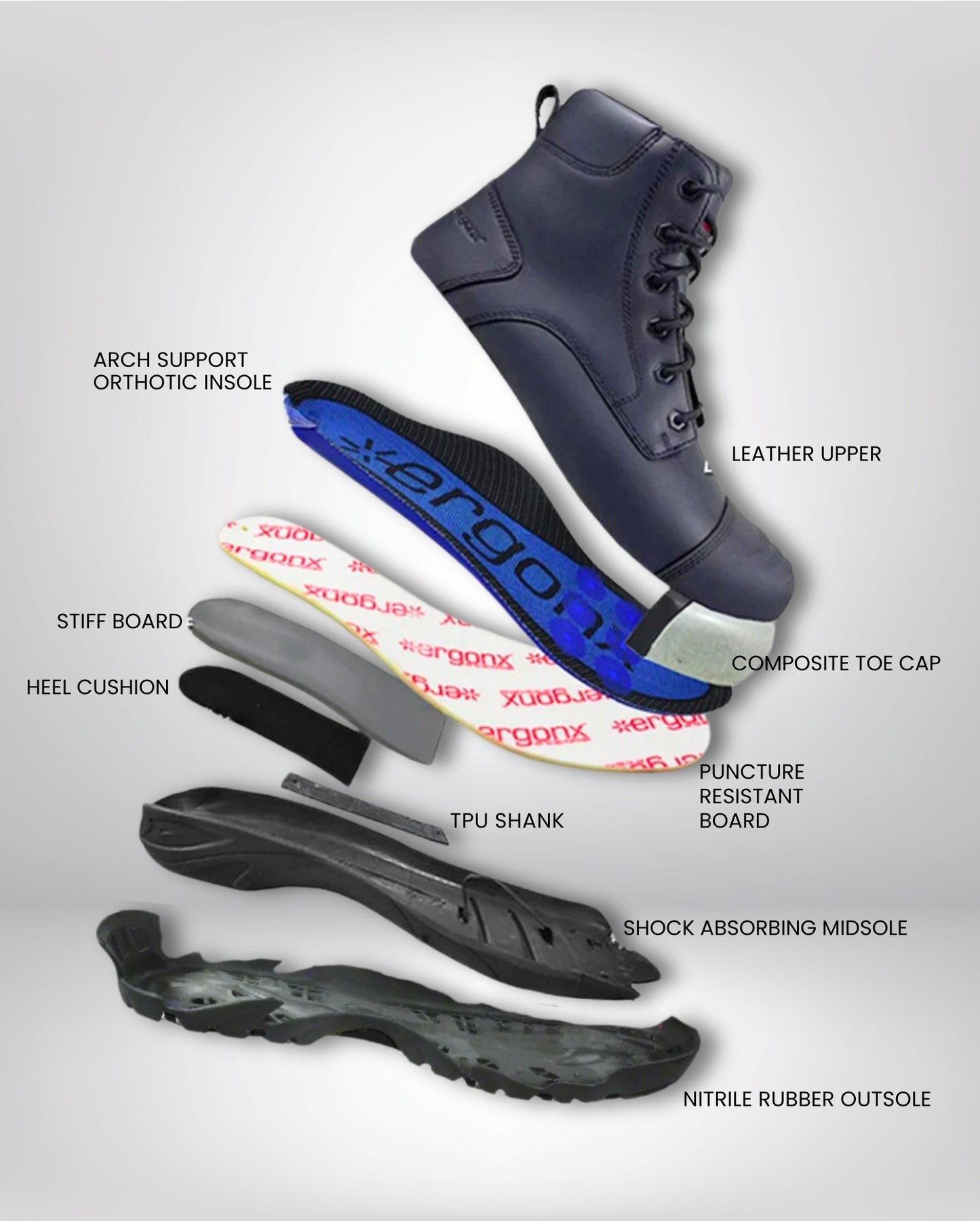 Ergonx Black Lace Up Safety Boots + Socks Bundle