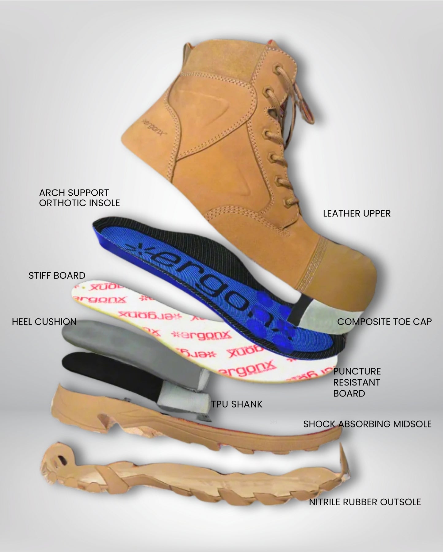 Ergonx All Tan Lace Up Safety Boots + Socks Bundle