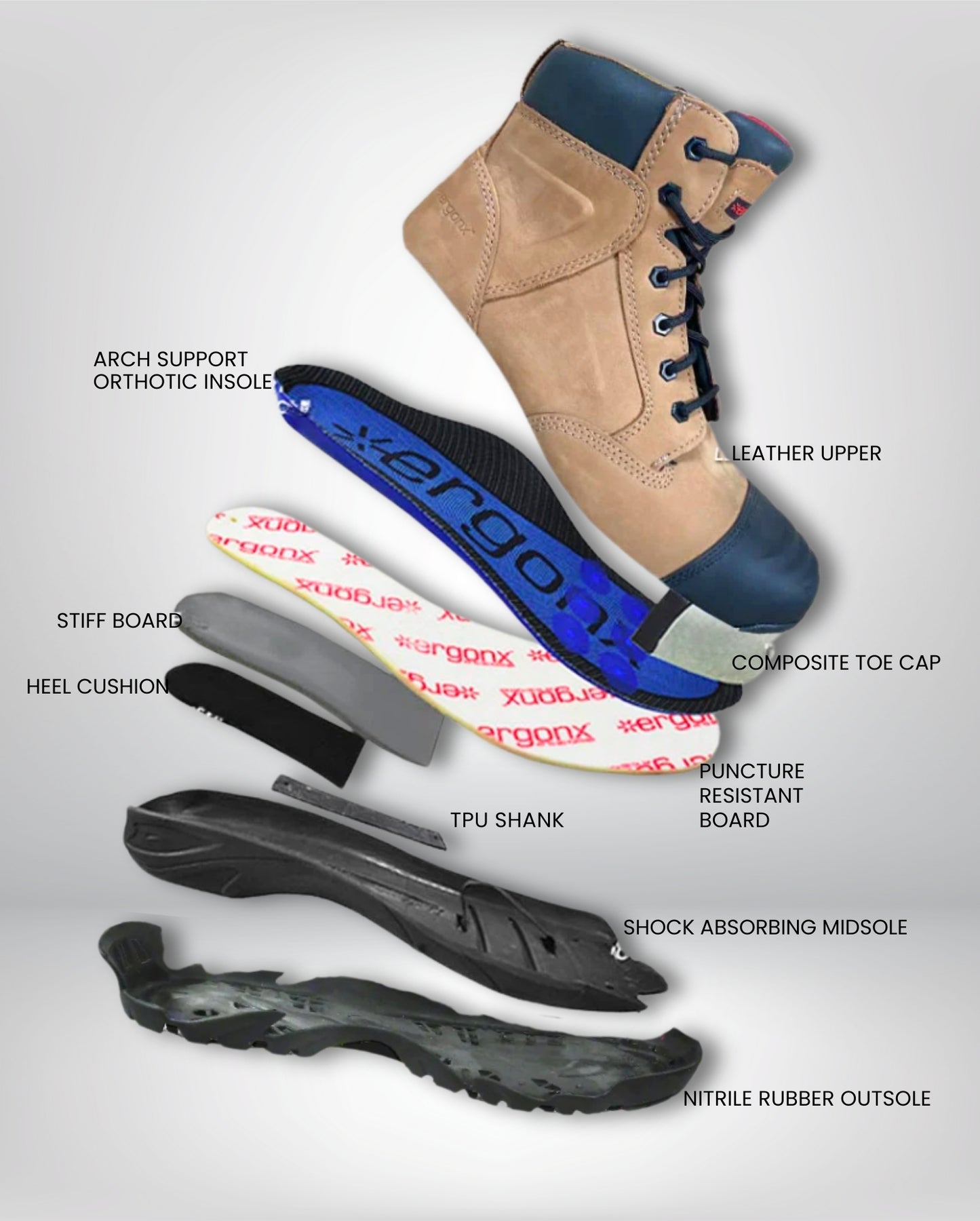 Ergonx Safety Boots Lace Up (Helium) Tan