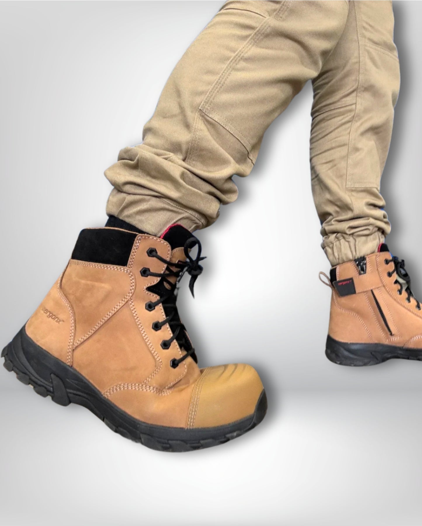Ergonx Tan Toe Lace Up Safety Boots + Socks Bundle