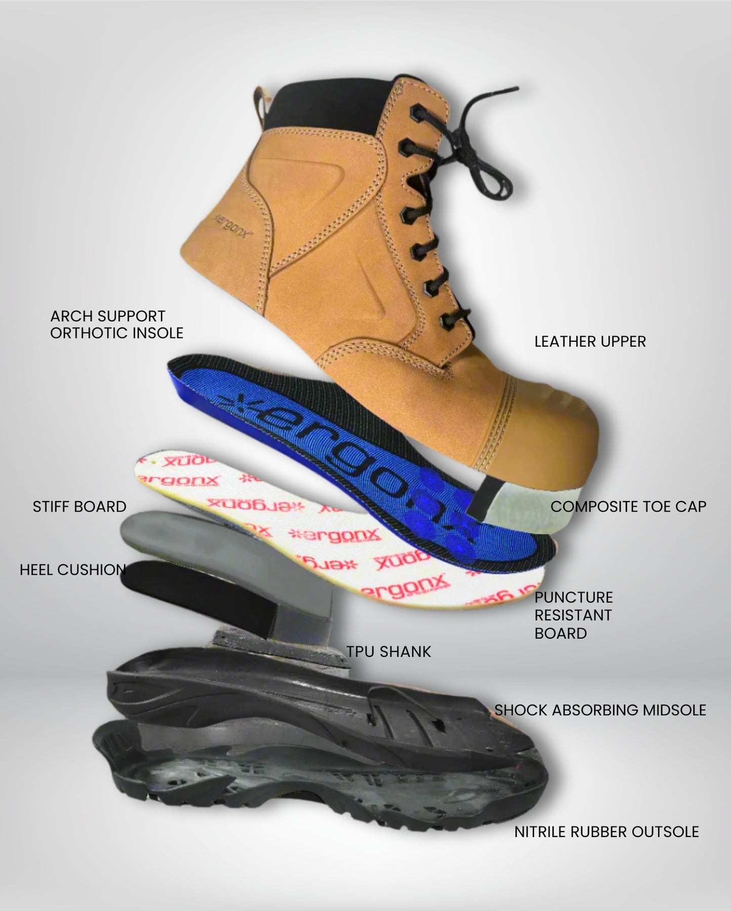 Ergonx Tan Toe Lace Up Safety Boots + Socks Bundle