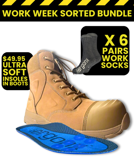 Ergonx All Tan Lace Up Safety Boots + Socks Bundle