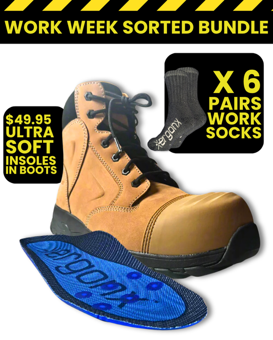 Ergonx Tan Toe Lace Up Safety Boots + Socks Bundle