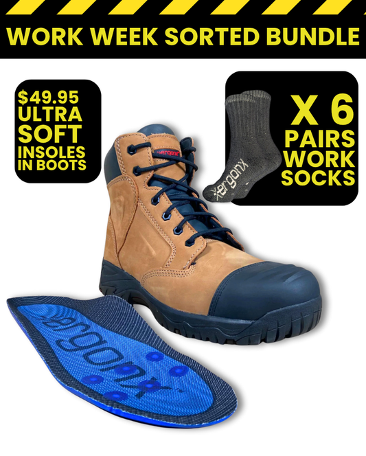 Ergonx Tan Lace Up Safety Boots + Socks Bundle