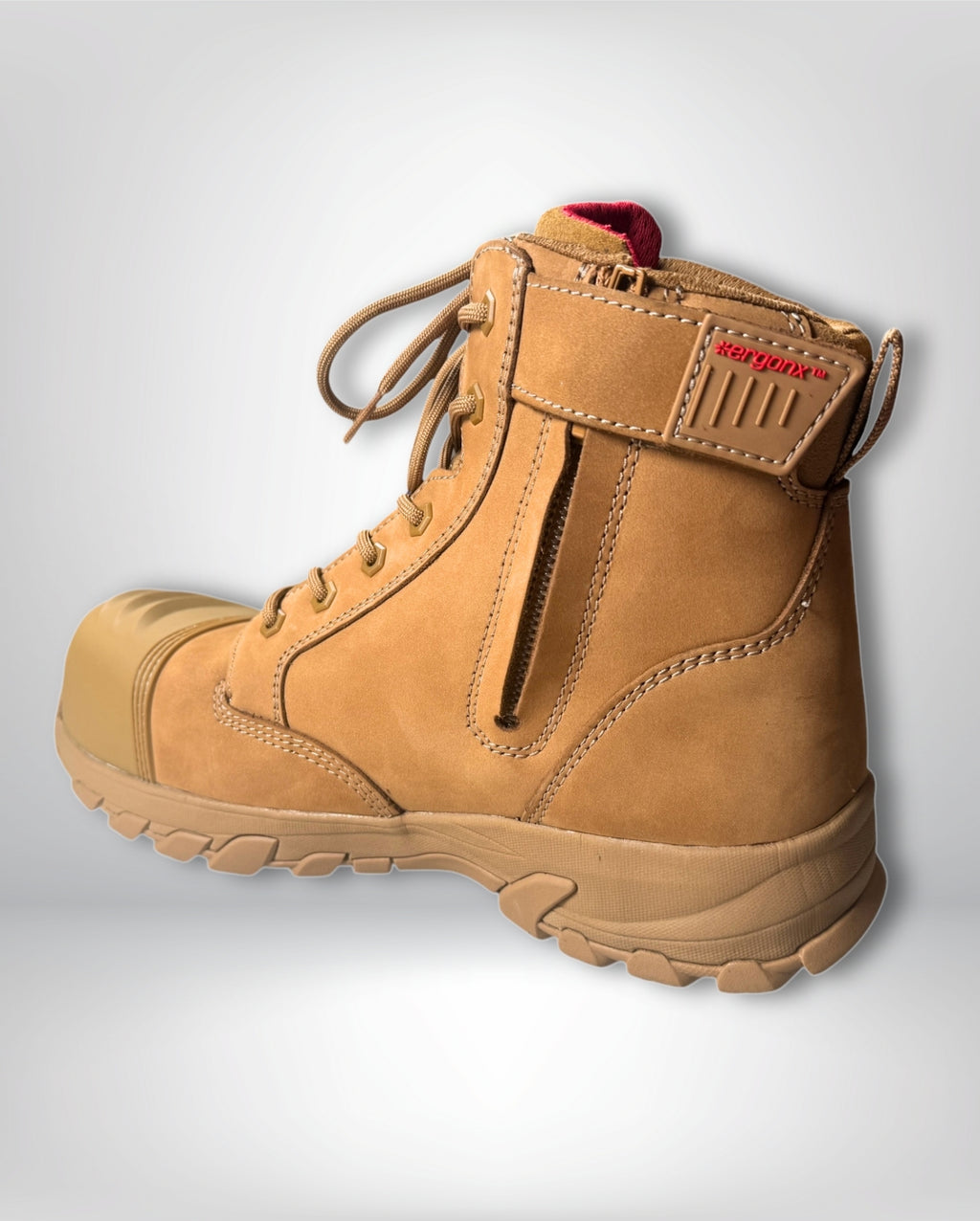 Ergonx All Tan Lace Up Safety Boots + 6 Socks + 1L Bottle & Cap Bundle