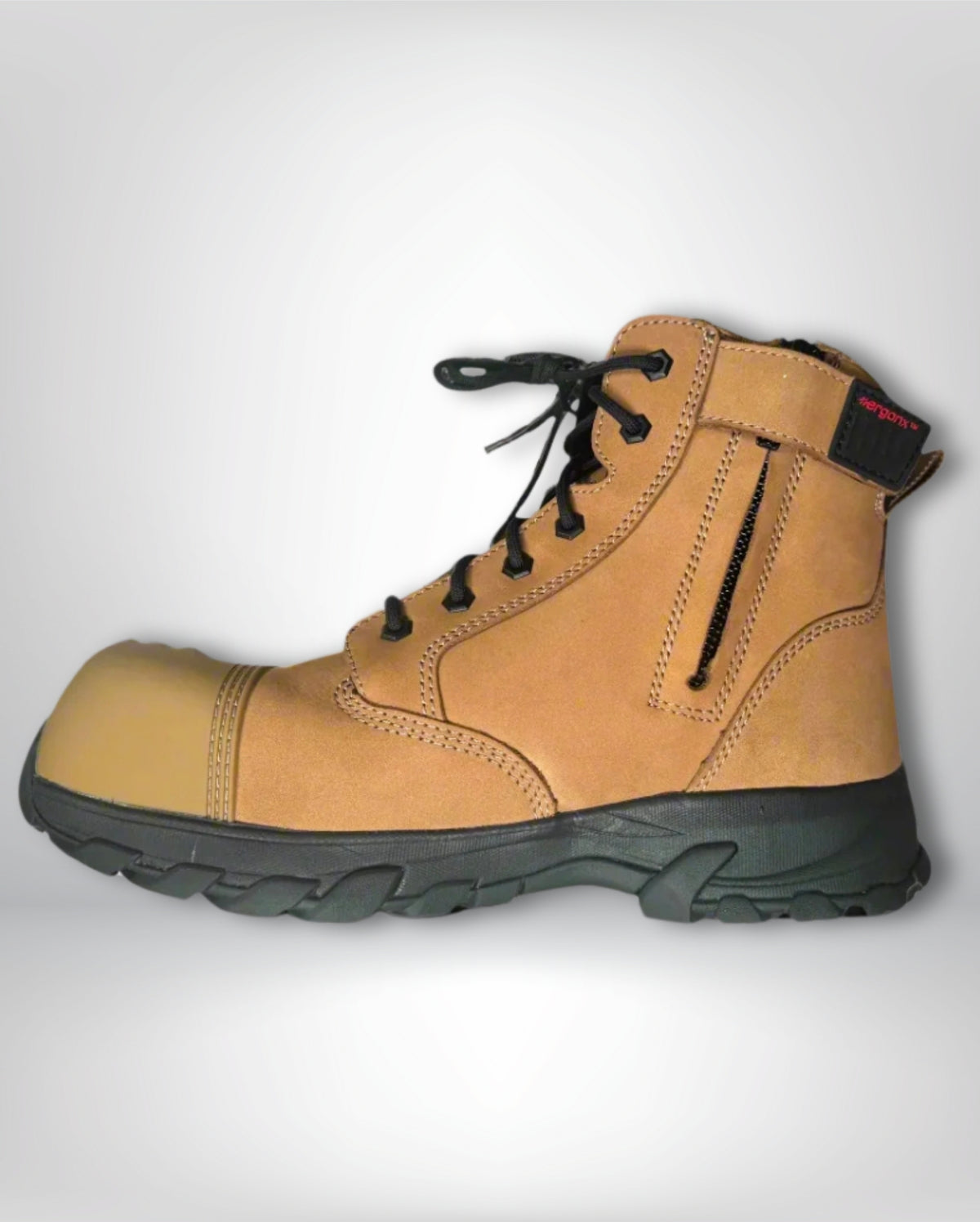 Ergonx Tan Toe Lace Up Safety Boots + 6 Socks + 1L Bottle & Cap Bundle
